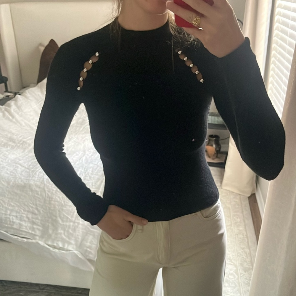 Alice and Olivia Black Wool Sweater W/ Silver Beads